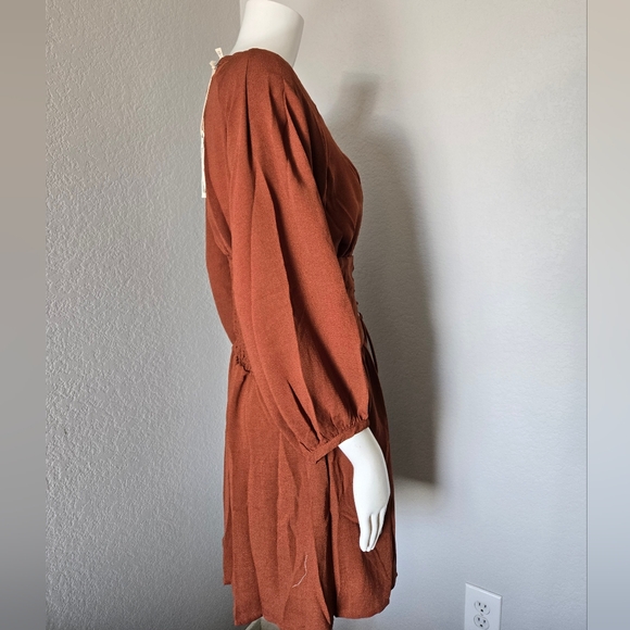 Entro Rust Lace-Up Long Sleeve Dress - Picture 5 of 8